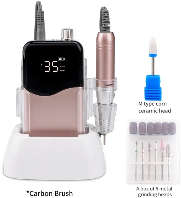 라이트 로즈 골드 휴대용 전기 네일 기계 비트 베이스 무선 35000RPM, 02 Wave, 02 Wave