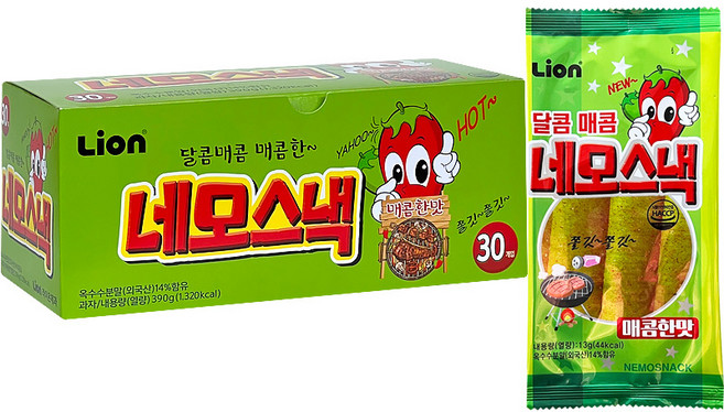 네모스낵 달콤매콤 매콤한맛 1박스 (13g x 30개) 불고기맛 치킨맛 추억의 옛날 과자 군것질거리 쫀드기, 13g, 30개