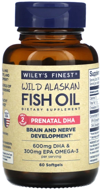 윌리스파이니스트 와일드 알래스카 피쉬 오일 산전 DHA 600mg 소프트젤 60정, 1개 - 쿠팡