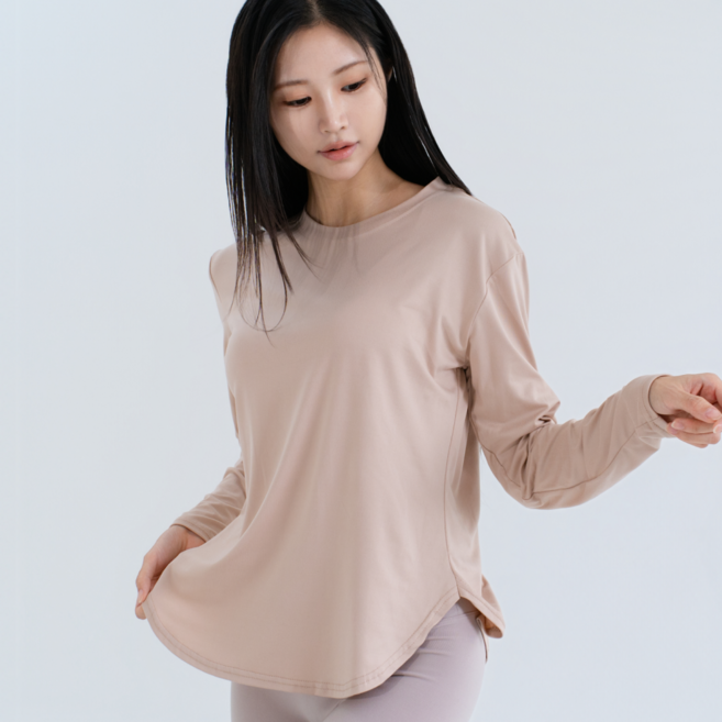 루나인 에센셜 세미슬림핏 옆트임 힙커버 필라테스 요가 상의 긴팔