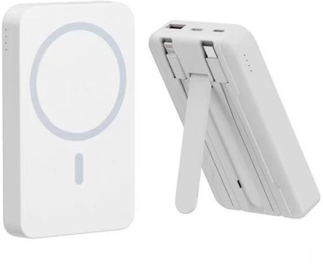 無線磁吸行動電源 20000mAh 自帶線支架 3C Wh標示 可上飛機 快充 無線充電, 奶油白【有線22.5W+無線磁吸15W】, K04