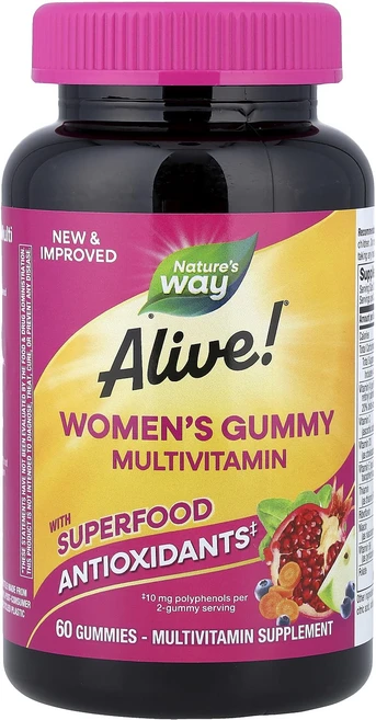 몸관리하세요 겨울입니다 Nature's Way Alive!® 여성용 구미젤리 종합비타민 혼합 베리맛 구미젤리 60개 특별관리진행, NaturesWayAlive여성용구미젤리종합비타민혼합베, 1개, 60 - 쿠팡