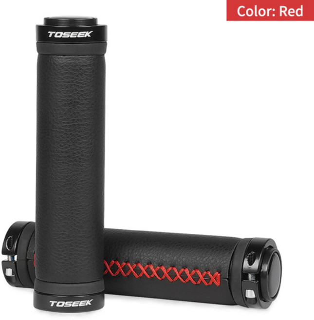 TOSEEK TS102 섬유 가죽 자전거 그립 자전거 MTB 핸들바 커버 핸들 그립 바 엔드 22.2mm 논슬립 알루미늄 잠금 1쌍, 04 Red, 1개