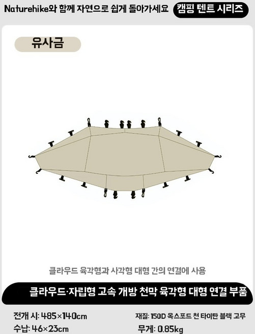 네이처하이크 클라우드 원터치 지니 지퍼 타프 차량 퀵오픈 쉘터형 캐노피 도킹 돔 텐트, P. 육각형 하늘 커튼 대형