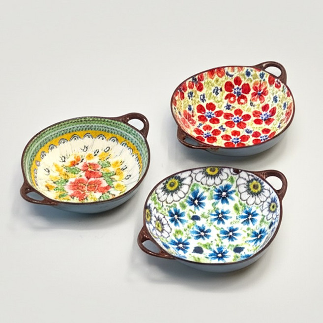 플라워가든 도자기 손잡이 앞접시 3p세트 찬기 반찬그릇 라면기, 혼합, 소형3개, 1세트