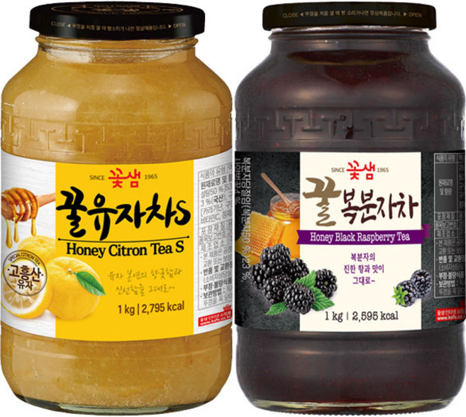 꽃샘 꿀유자차 1kg+복분자차 1kg, 1kg, 1세트