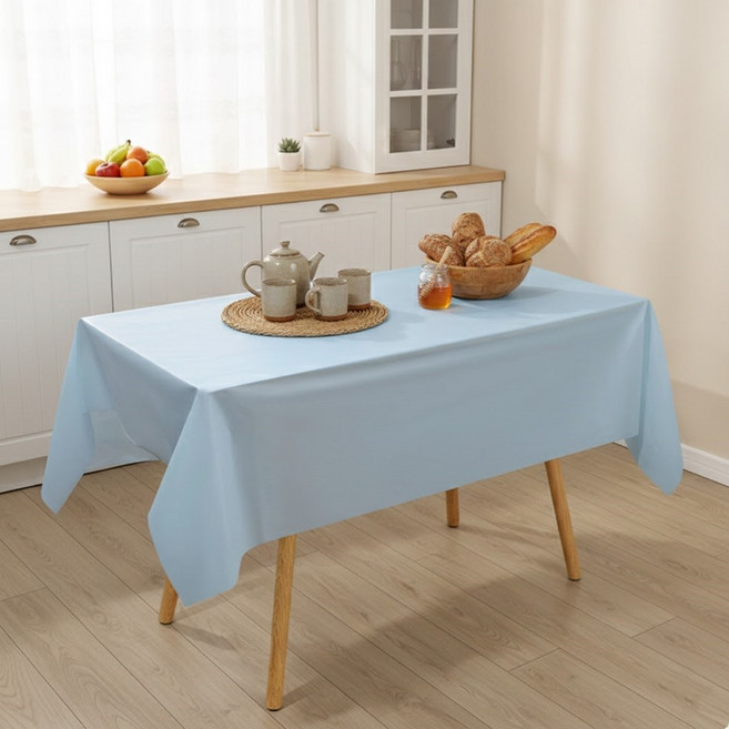 밀앤미터 일회용 테이블보 방수 PEVA 파티 전시회용, 5개, 137x183cm, 파스텔 블루