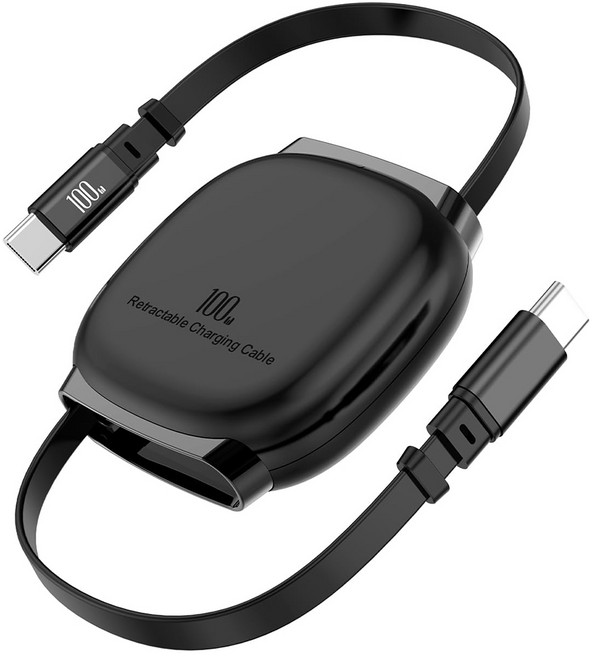익스텐드 C타입 to C타입 PD100W 릴케이블, 1개, 블랙, 1m