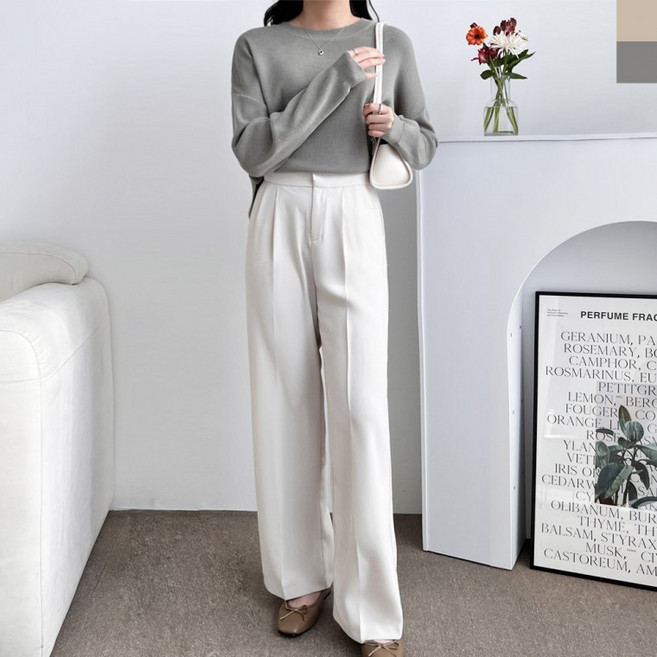 긴팔 여성 라운드 니트 언발 루즈핏