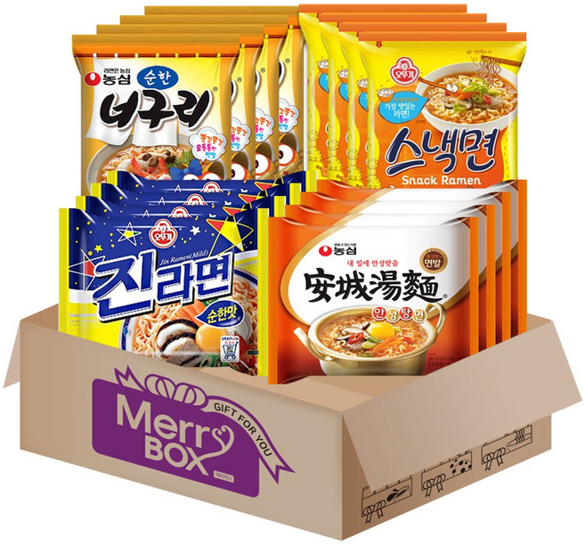 순한라면세트 08호(순한너구리4+안성탕면4+진라면순한맛4+스낵면4)+메세지카드, 1박스