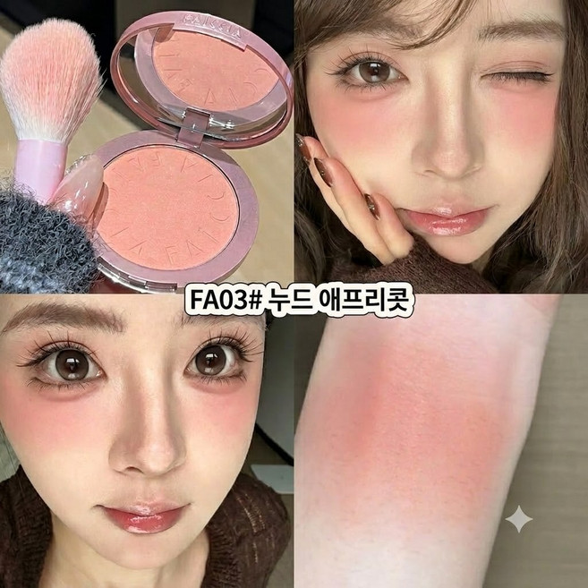 차차앤코 수채화 새틴 블러셔 파우더 치크 쿨톤 웜톤 핑크 피치 코랄 말린장미 볼터치, 1개, 03#누드 애프리콧