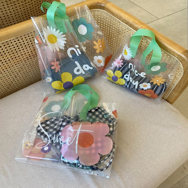 예쁜 비닐봉투 쇼핑몰 옷가게 꽃송이 투명 봉지 50매, S, M (32x32) 50매, 1세트