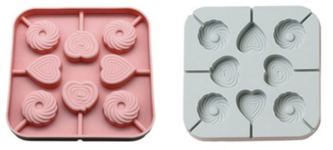 실리콘 레인보우캔디 롤리팝 몰드 8구 2종 + 스틱 100p, 블루, 핑크, 1세트