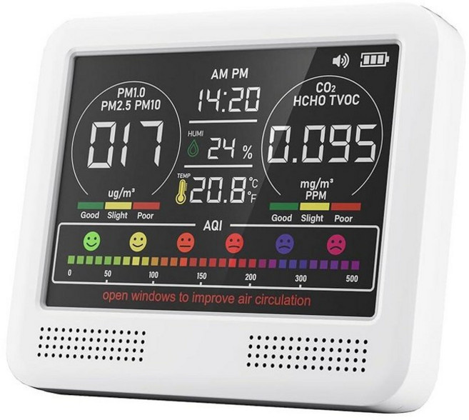 16 in 1 Indoor Air Quality Monitor with PM1.0PM2.5PM10CO2HCHOTVOCTemperatureHumidityTime Display &, Int White