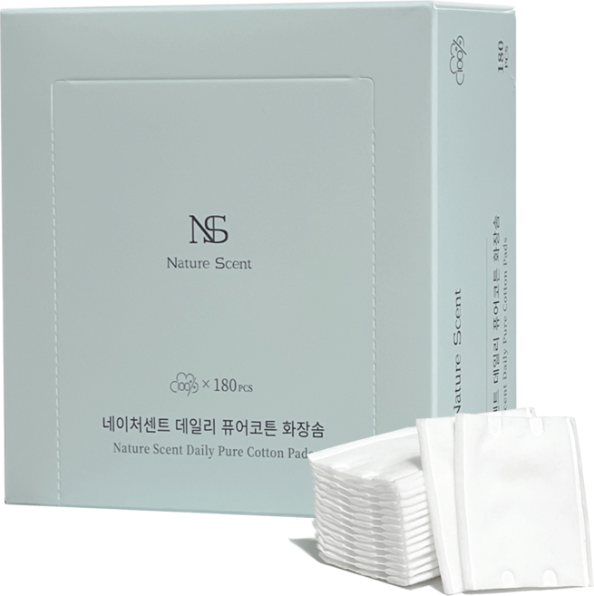 NatureScent 네이처센트 데일리 퓨어코튼 화장솜 대용량, 1개, 180매입