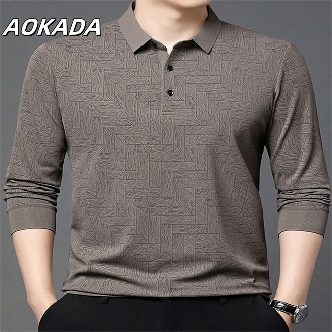 AOKADA 긴팔티셔츠 남자 중년 긴팔 폴로셔츠 춘추 아빠 상의 남자 긴팔 티셔츠 카라 5colors 기초 티셔츠