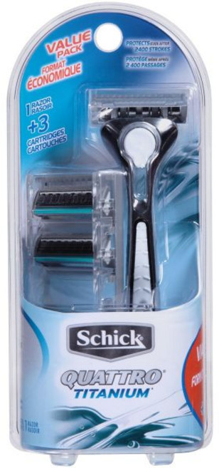 Schick 카트리지면도기 수염면도기 남자면도기 시크 콰트로 티타늄 면도기 남성용 밸류 팩, 1개