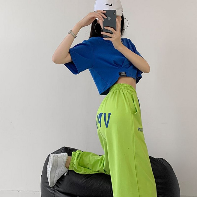 FANSYLI 여성 여름 댄스 바지 에어로빅복 줌바댄스복 줌바복 방송댄스의상 XX5M16sw1, 그린 레터링