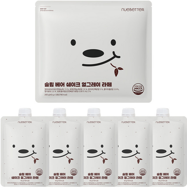 뉴베러 슬림 베어 단백질 쉐이크 파우치, 40g, 5개, 얼그레이