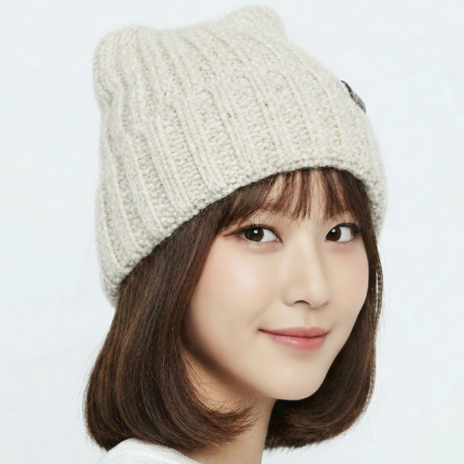 겨울 남성 여성 고양이귀모자 비니 왕골지 보카시 M 패치