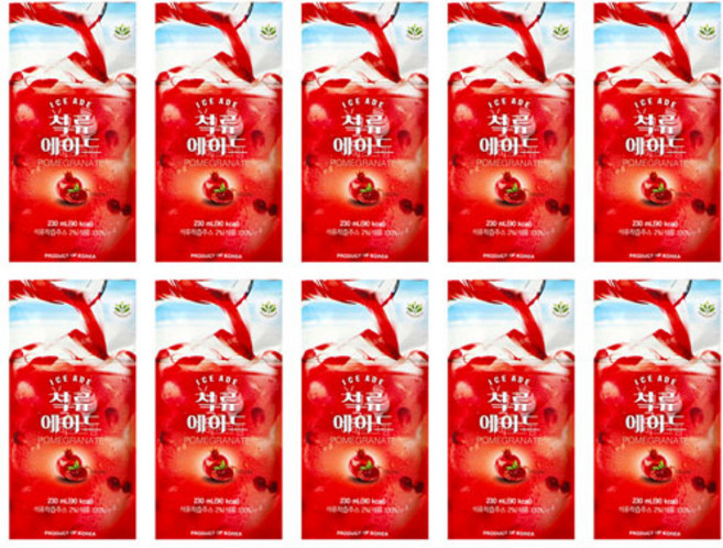 석류 에이드 230ml x 10개입 팩 착즙 주스 건강한 신선한 과일 음료, 10개