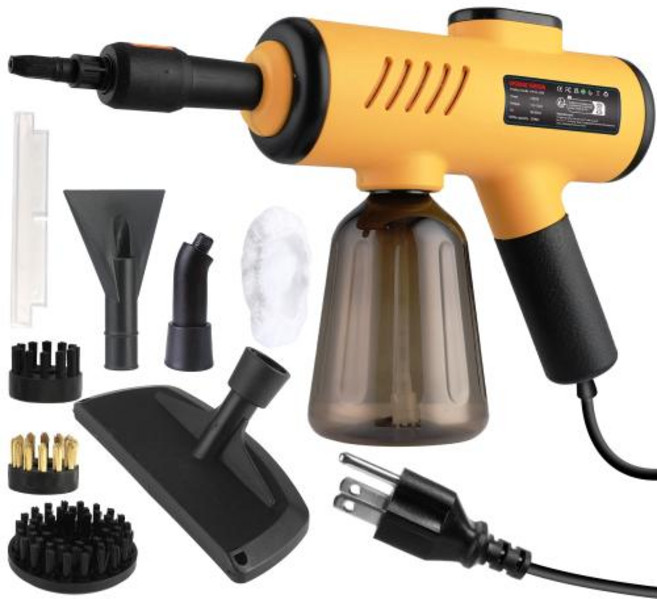 스팀청소기 고압 고온 핸디형 다용도 주방 욕실 기름때 제거 스팀세척기 스팀 청소기 가정용 가압 휴대용 청소기액세서리 8개 포함 청소용 스티머 사용, 1)Yellow  US PLUG