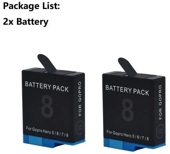 고프로 히어로 8 7 6 5 용 카메라 배터리 AHDBT801 액세서리 충전기 1800mAh, 05 2Pcs