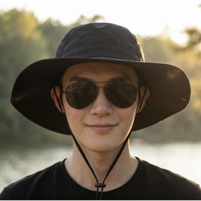 어반츠 uv차단 여름용 자외선차단 햇빛가리개 모자, 블랙