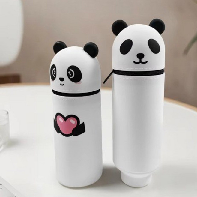 팬시코어 귀여운 판다 실리콘 필통 동물모양 다용도 파우치, 하트팬더(화이트), 1개