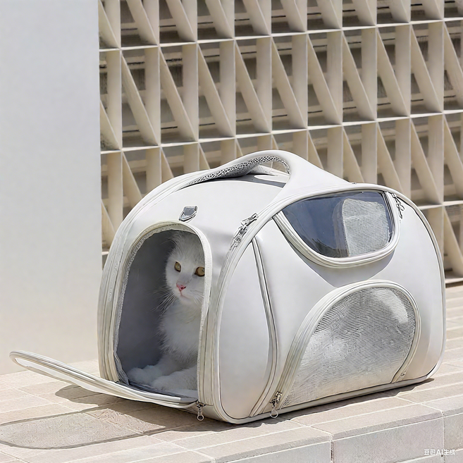 ZOZOFO 고양이 이동장 강아지 이동가방 반려동물 슬링백 산책 가방 삼면통풍 접이식 반려동물백팩, 1개, 화이트