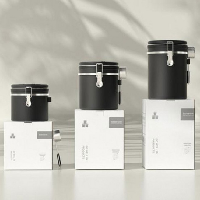 블랙 스텐 원두 커피 보관통 1.8L 밀폐용기 캐니스터, 블랙 1.2L, 1개