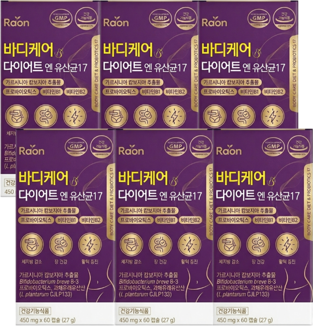 라온 체지방 감소 식약청인증 다이어트 유산균 / 12개이상 구매시 쓰리핏 다이어트 피부건강 장건강 비피더스 B3 증정, 6개, 60정