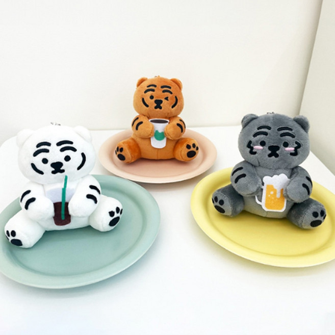 무직타이거 시팅 인형 가방고리, 11cm, 화이트백호, 1개