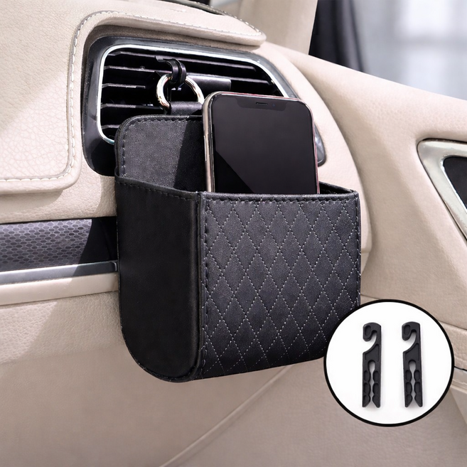 네오바잉 차량용 가죽 수납 포켓 클립 개선 고급형, 블랙, 1개