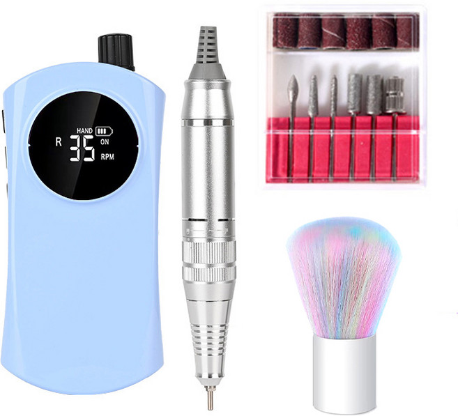 YINUO 네일 드릴 머신 전기 네일 관리기 젤네일 제거 USB충전식 0-35000속도 조절 가능, 블루, 1개