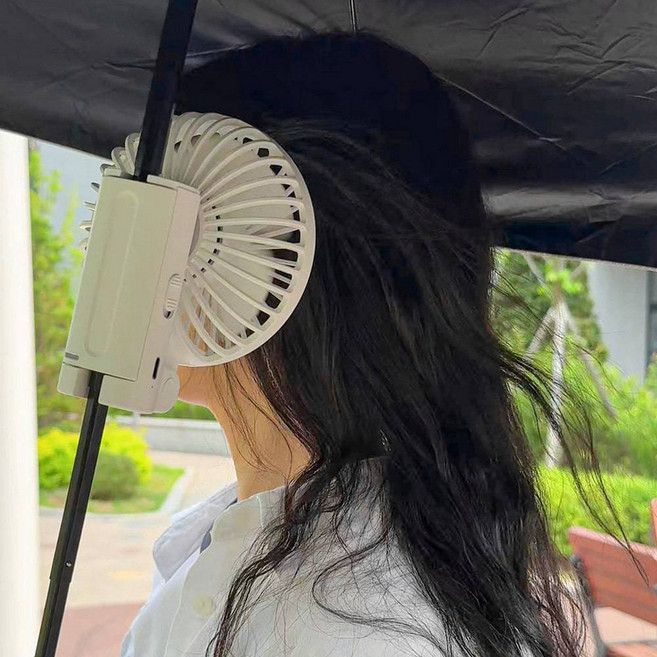 양산 우산 고정 3단 휴대용 탁상용 접이식 충전 선풍기 휴대용 탁상용 접이식 충전식 스탠드 무선 미니 소형 핸디 손 핸드 집게 클립 양산 선풍기, 우산고정 휴대용 선풍기 화이트