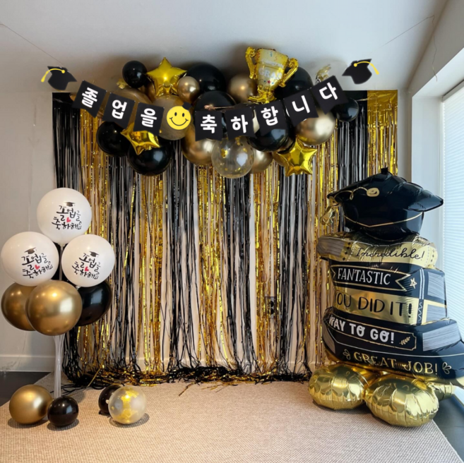 파티셔스 졸업파티용품 풍선세트 졸업식 장식 포토존 대형스탠딩학사모