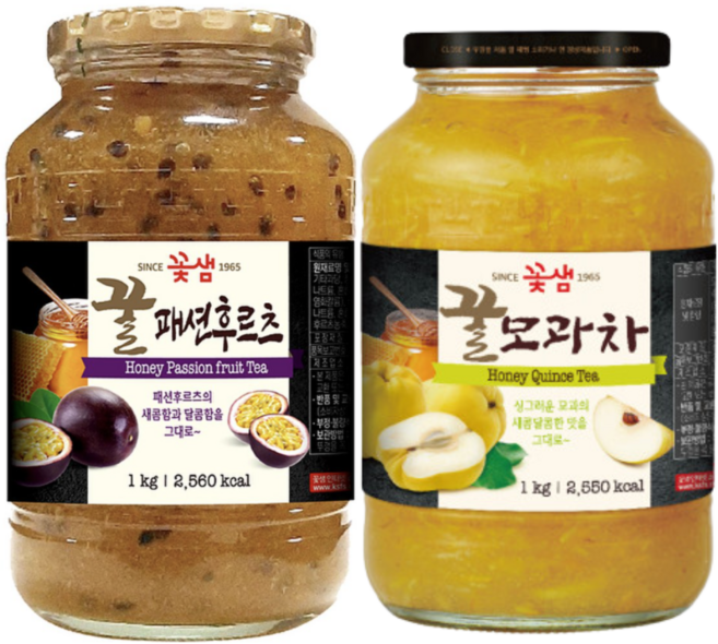 꽃샘 꿀차병 꿀모과차 1kg+ 꿀패션후르츠 1kg, 1kg