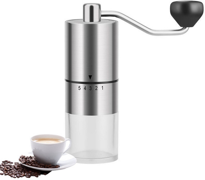 수동 커피 그라인더 휴대용 원두 분쇄기 세라믹버 분리형 글라인더 바리스타 용품 입자 조절 가능, 스틸본색, 1개, 150ml