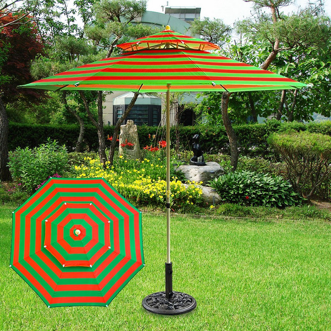 산들바람 파라솔 특허청등록 색이 바래지않는 특수프린팅원단 29년전통 파라솔 전문기업, 레인보우 파라솔(뉴그린/오렌지)_받침대별매