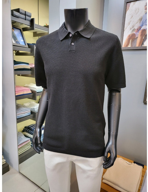 바쏘옴므 블랙 면혼방 카라넥 반팔 여름 니트 티셔츠 WSZ2WT04A -3990