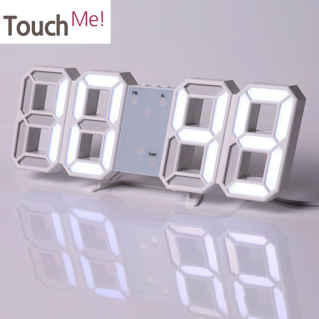 [터치미브랜드] KC인증 큰 숫자 23cm 인테리어 LED 시계 모던 탁상 벽시계 무소음 2m 케이블 포함 5V1A 유선 구동 무료배송까지, 화이트 led 시계 + 2m 전원 케이블