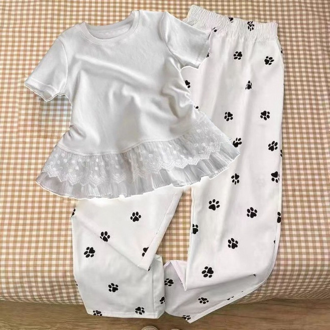 Toruva 어린이 반팔 티셔츠 화이트 레이스 밑단 디자인 14세 이상