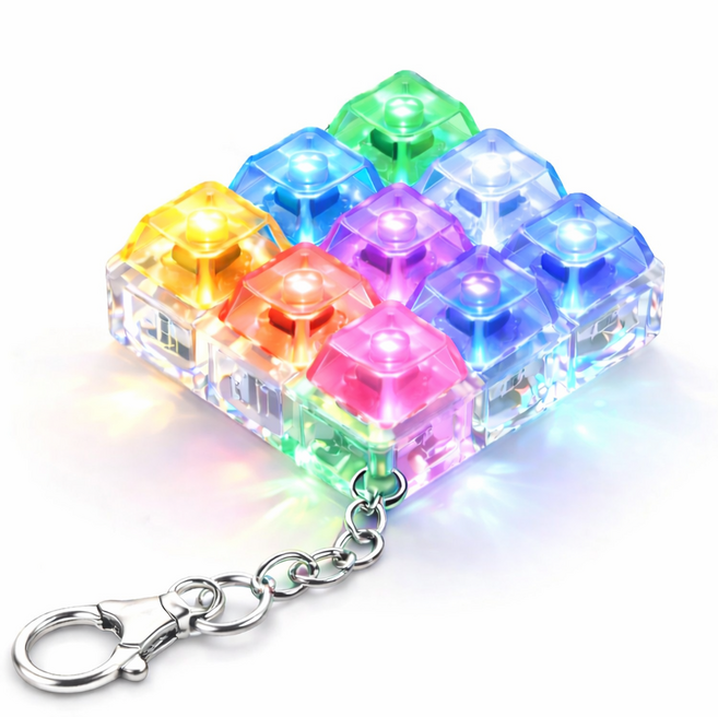 화려한 디스코 컬러 LED 키보드 딸각이 키캡 키링, 1개, 디스코 불빛LED 키보드 딸깍이
