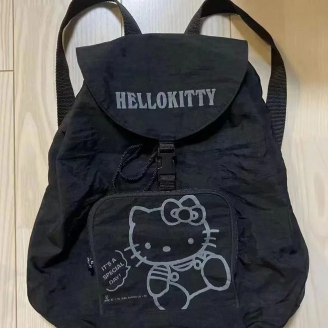 산리오 헬로 키티 심플 프린트 블랙 여행 캐주얼 백팩 배낭