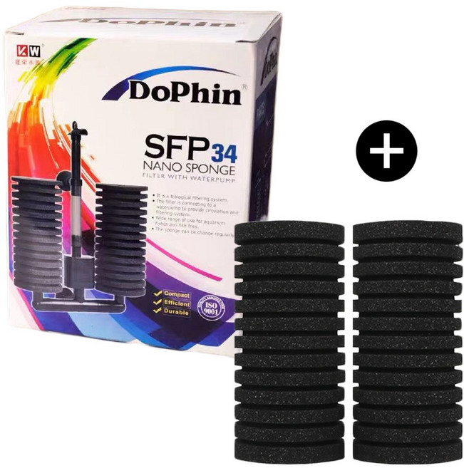 KW 도핀 스펀지여과기 SFP-34 본품 + 정품 리필스펀지 2PCS 세트 / SFP34, 1세트, 3.2W