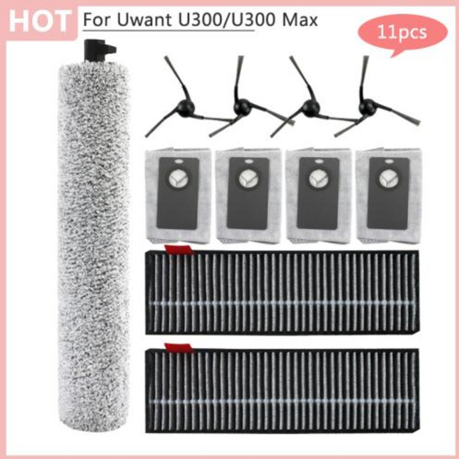 교체 가능한 롤러 천 사이드 브러시 먼지 봉투 Hepa 필터 액세서리 Uwant U300 U300 Max 청소 로봇 진공 청소기