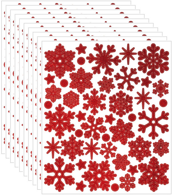 반짝이 눈송이 스티커 컬러 10장세트 PVC 방수, S14075 레드눈송이, 1세트