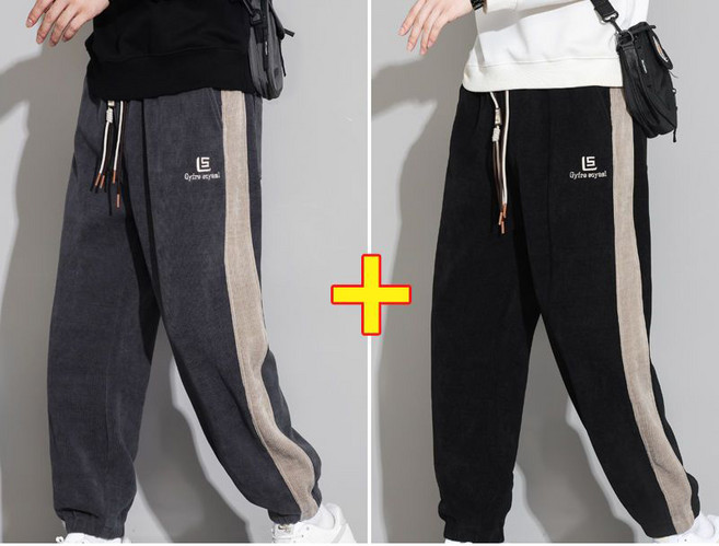 1+1 남자 트레이닝 바지 캐주얼 봄 가을 루즈핏 맨투맨 긴바지 심플 데일리 겨울 남자 코듀로이 운동복 팬츠 LPC