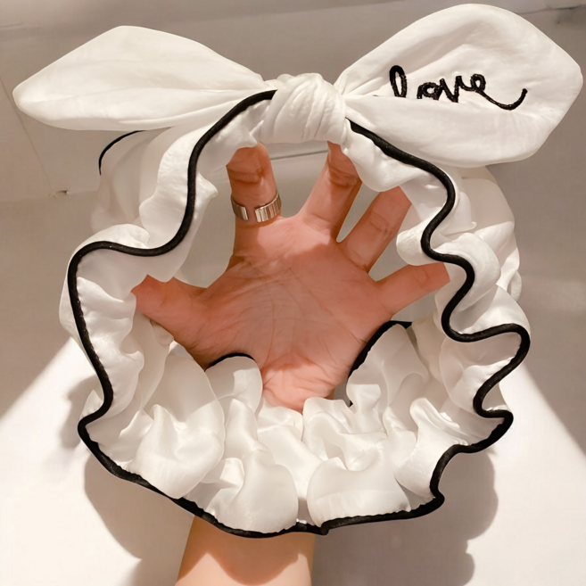 귀여운 자수 포인트 리본 다용도 헤어밴드, 1개, 화이트